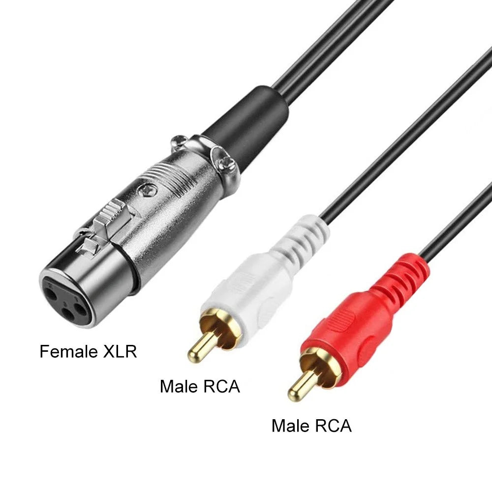 JUNSUNMAY Dual RCA Male Plug to XLR Female Cable Y-Splitter Stereo Adapter Line Audio Breakout Cord, 1.5m - 3