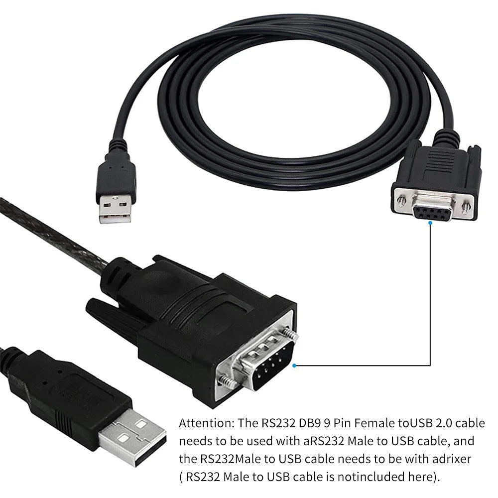 JUNSUNMAY RS232 DB9 9 Pin Female to USB 2.0 Adapter Converter Cable, 1.8m - 3