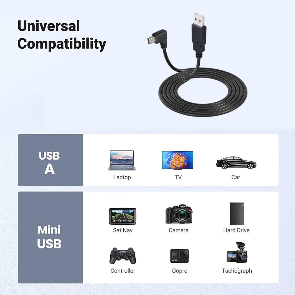 JUNSUNMAY 1.5m USB A 2.0 to Mini B 5 Pin Adapter Cable for Hard Drive / Digital Camera / Phone - Up Elbow - 3