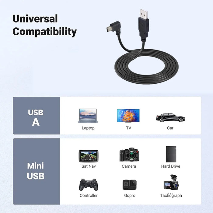 JUNSUNMAY 1.5m USB A 2.0 to Mini B 5 Pin Adapter Cable for Hard Drive / Digital Camera / Phone - Up Elbow - 3