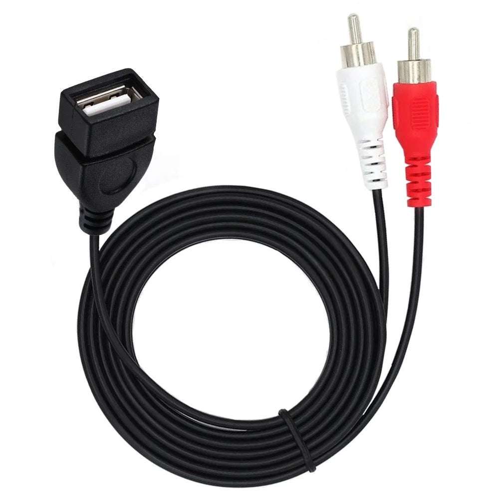 JUNSUNMAY 1.5m USB 2.0 to 2 RCA Female to Male Video AV Converter Camcorder Audio Splitter Cable - 3