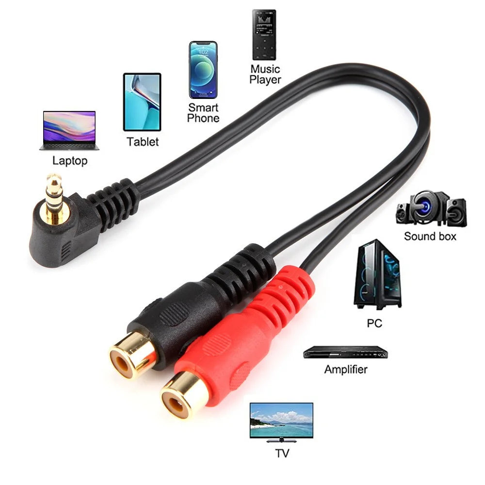 JUNSUNMAY 0.2m Elbow 3.5mm Male to Dual RCA Female Y Splitter Cable Stereo Audio Cord - 4