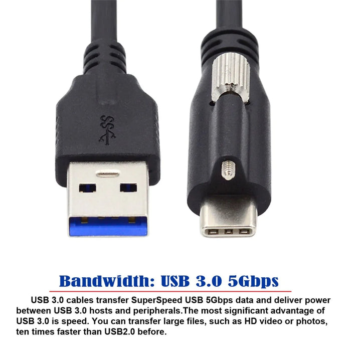 UC-045-4.9M 4.9m USB-A 3.0 Male to Type-C 3.1 Single Screw Locking Data Cable for Camera (without Chip, M2 Screw) - 2