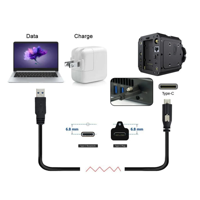 UC-045-4.9M 4.9m USB-A 3.0 Male to Type-C 3.1 Single Screw Locking Data Cable for Camera (without Chip, M2 Screw) - 3