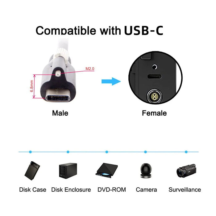 UC-045-4.9M 4.9m USB-A 3.0 Male to Type-C 3.1 Single Screw Locking Data Cable for Camera (without Chip, M2 Screw) - 4
