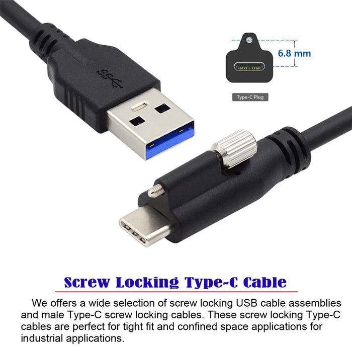 UC-045-4.9M 4.9m USB-A 3.0 Male to Type-C 3.1 Single Screw Locking Data Cable for Camera (without Chip, M2 Screw) - 6