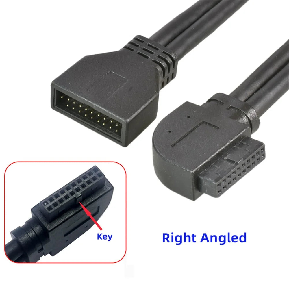 U3-082-RI USB 3.0 20Pin 19Pin Male to Female 5Gbps Extension Cable 90 Degree Angled Cord for Motherboard Mainboard - 3