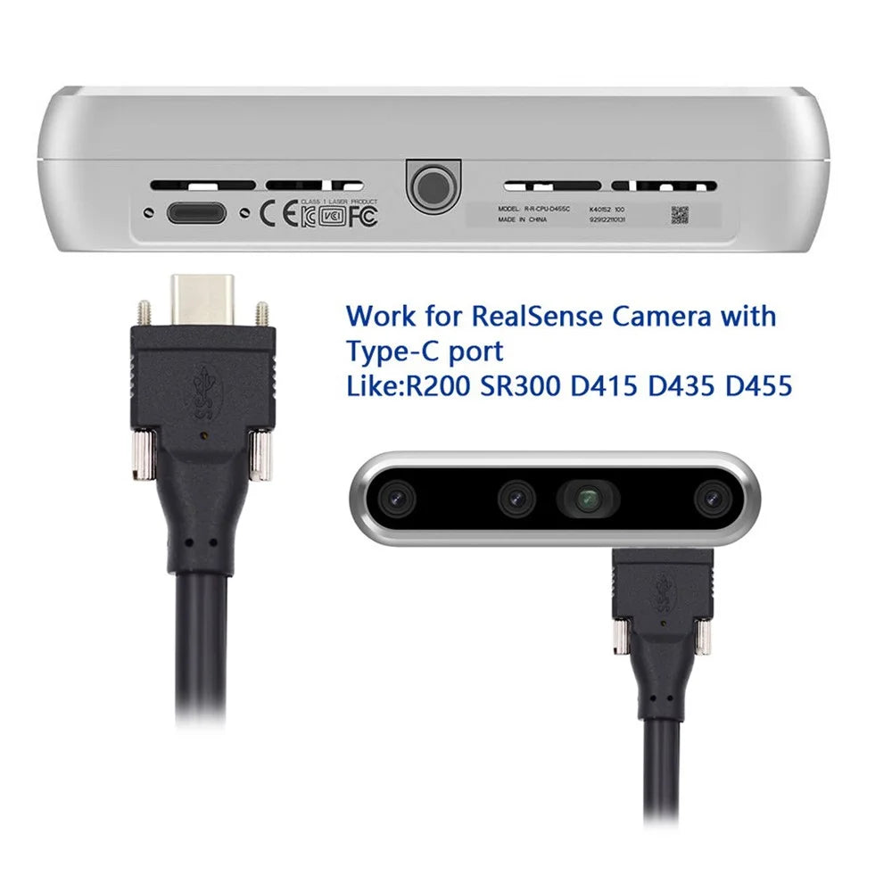 UC-048-4.9M 4.9m USB-A 3.0 Male to Type-C 3.1 Dual Screw Locking 22AWG Data Cable for Camera (without Chip, M2 Screw) - 3
