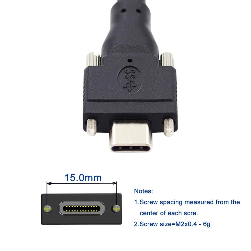 UC-048-4.9M 4.9m USB-A 3.0 Male to Type-C 3.1 Dual Screw Locking 22AWG Data Cable for Camera (without Chip, M2 Screw) - 4