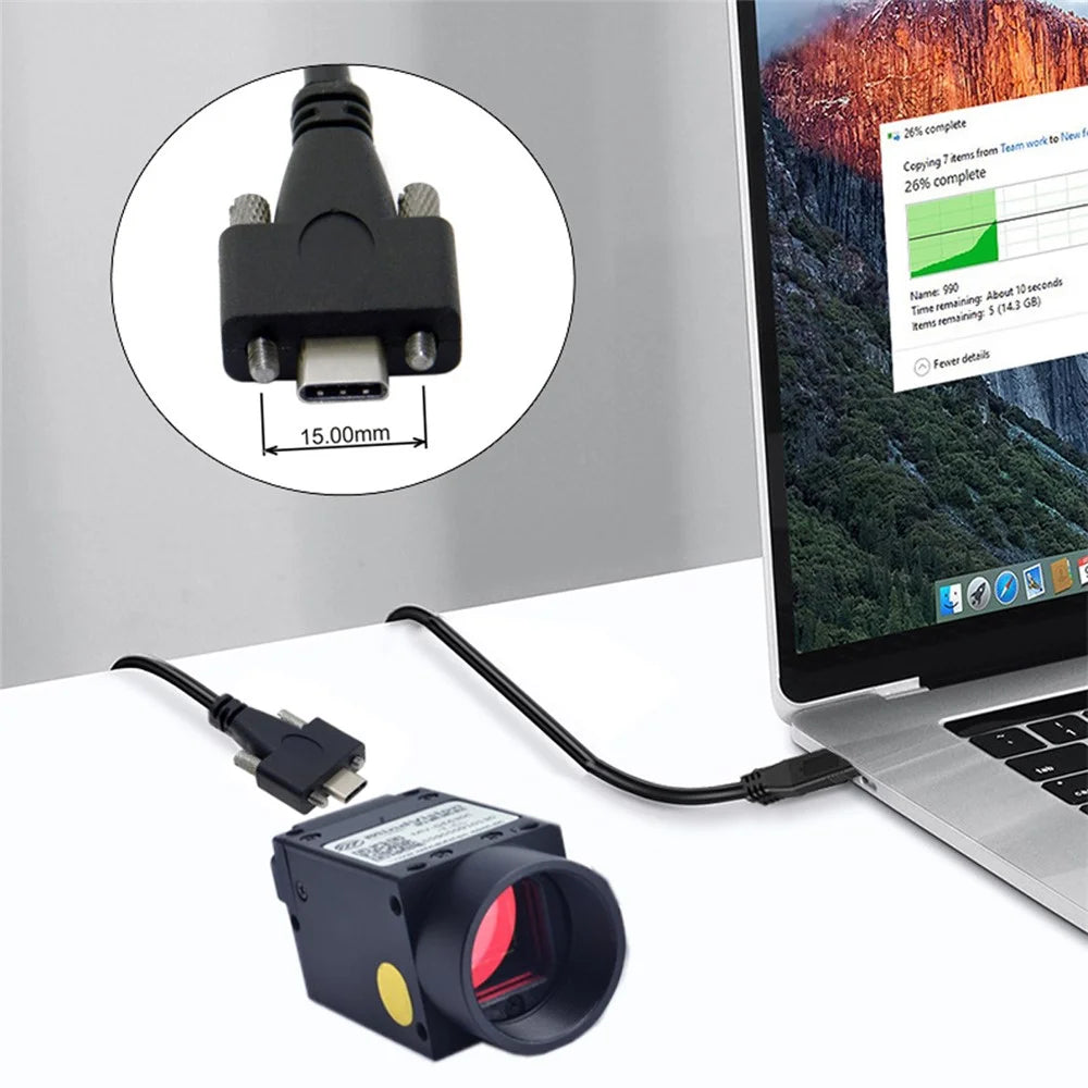 UC-048-4.9M 4.9m USB-A 3.0 Male to Type-C 3.1 Dual Screw Locking 22AWG Data Cable for Camera (without Chip, M2 Screw) - 5