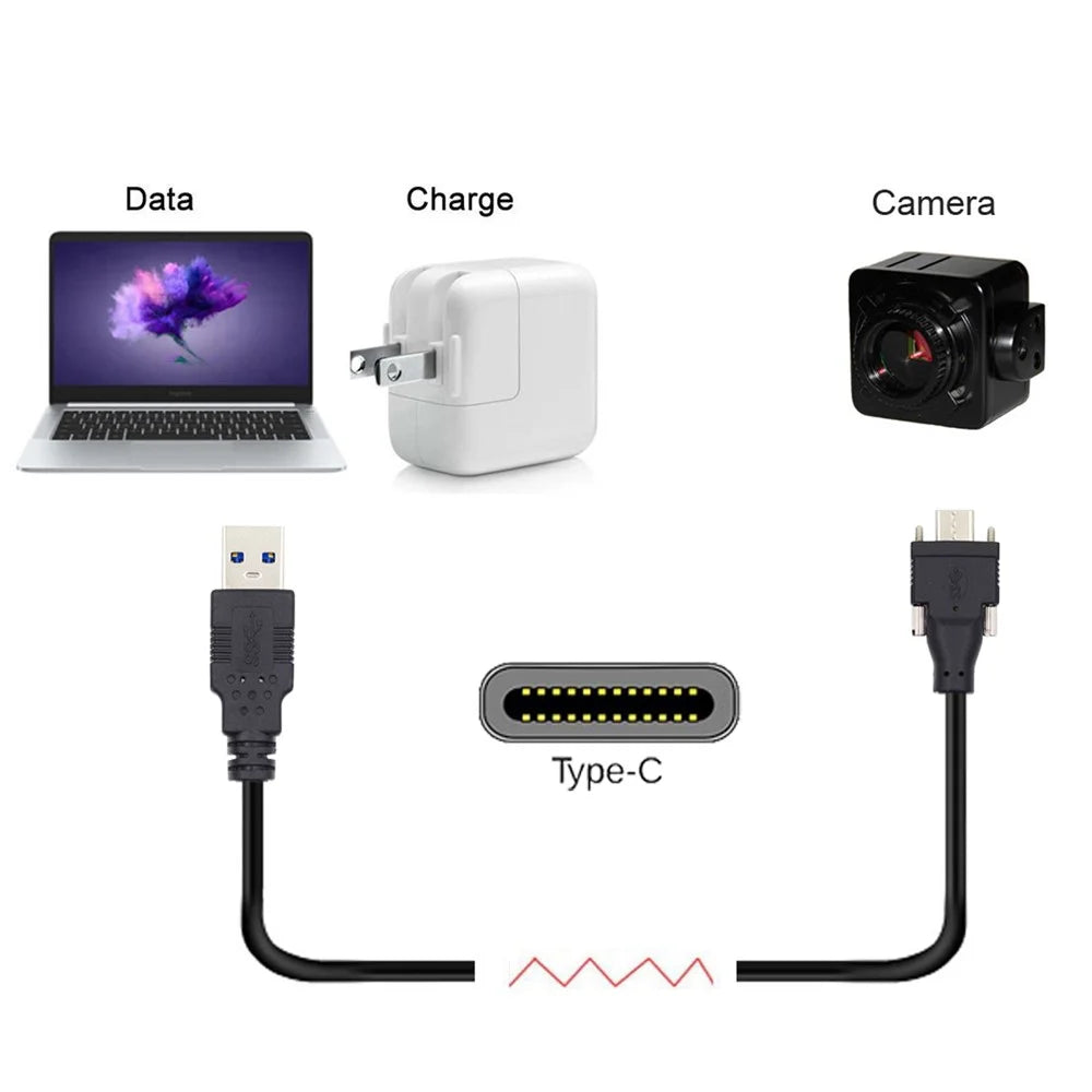 UC-048-4.9M 4.9m USB-A 3.0 Male to Type-C 3.1 Dual Screw Locking 22AWG Data Cable for Camera (without Chip, M2 Screw) - 6