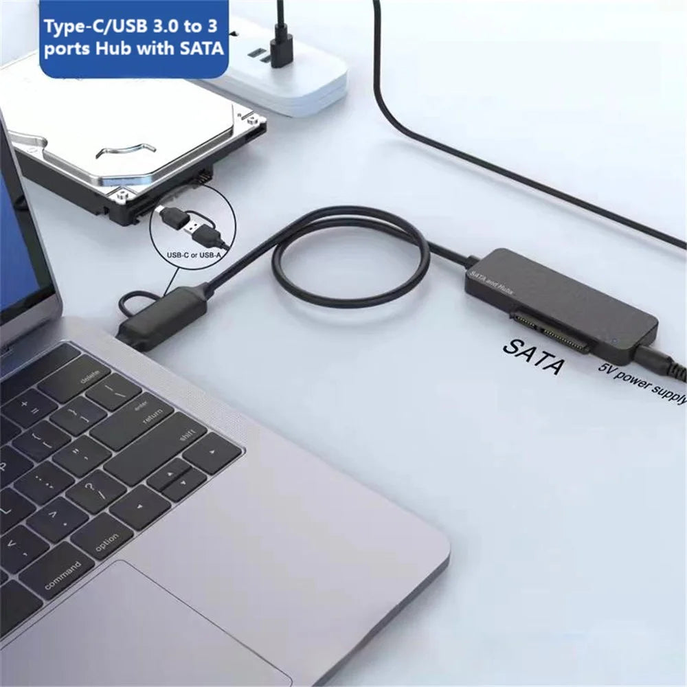 USB3.0 / Type-C to SATA Converter 22Pin Hard Disk Cable with 3-Port USB3.0 HUB Adapter PC 2.5-inch Hard Disk HDD, SSD Easy Drive Cable - 3