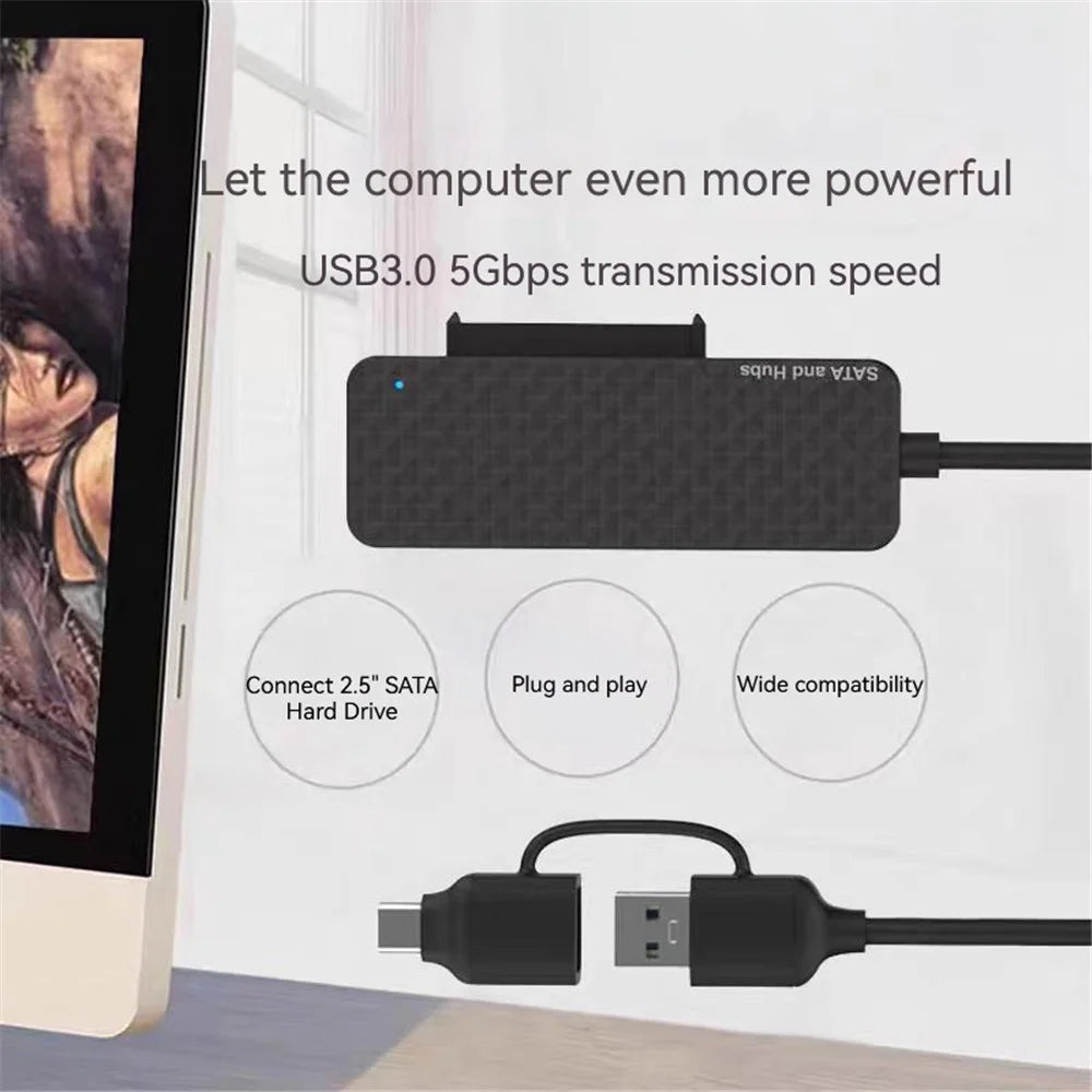 USB3.0 / Type-C to SATA Converter 22Pin Hard Disk Cable with 3-Port USB3.0 HUB Adapter PC 2.5-inch Hard Disk HDD, SSD Easy Drive Cable - 5