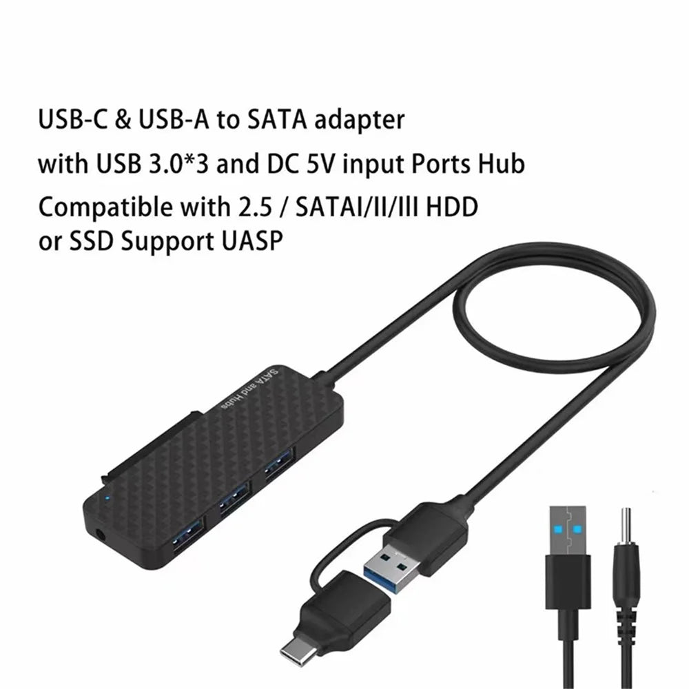 USB3.0 / Type-C to SATA Converter 22Pin Hard Disk Cable with 3-Port USB3.0 HUB Adapter PC 2.5-inch Hard Disk HDD, SSD Easy Drive Cable - 7