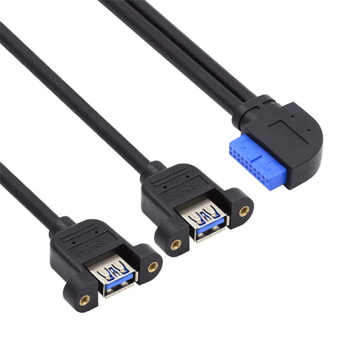 U3-088-LE Left 90 Degree Angled 19Pin 20Pin Header to USB 3.0 Dual Ports Female Screw Mount Type Cable 5Gbps Cord - 1