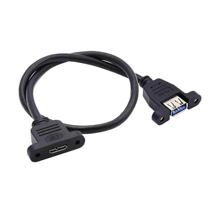 U3-083-AF 50cm Type-A USB 3.0 Female to Micro 3.0 Type-B Female Screw Mount Type 5Gbps Extension Cable - 2