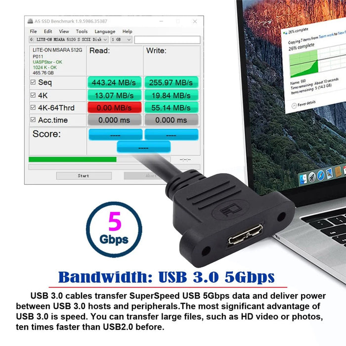 U3-083-AF 50cm Type-A USB 3.0 Female to Micro 3.0 Type-B Female Screw Mount Type 5Gbps Extension Cable - 4
