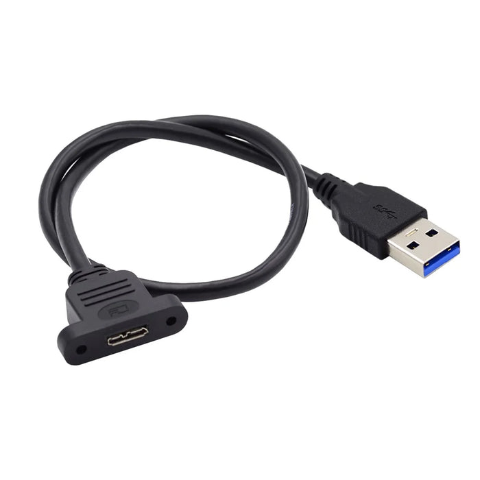 U3-083-AM 50cm Type-A USB 3.0 Male to Micro 3.0 Type-B Female Converter 5Gbps Screw Mount Type Extension Cable - 2