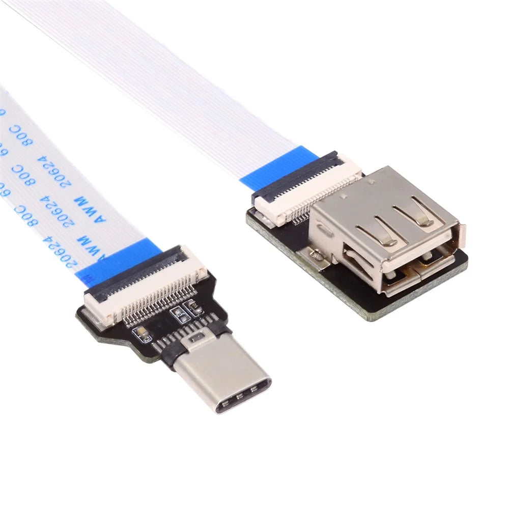 UC-019-AF CN-008-OTG / CN-009-0.13M / CN-011-FE 13cm Type-C Male Host to USB 2.0 Type-A Female Target Data Flat Slim FPC Cable - 1