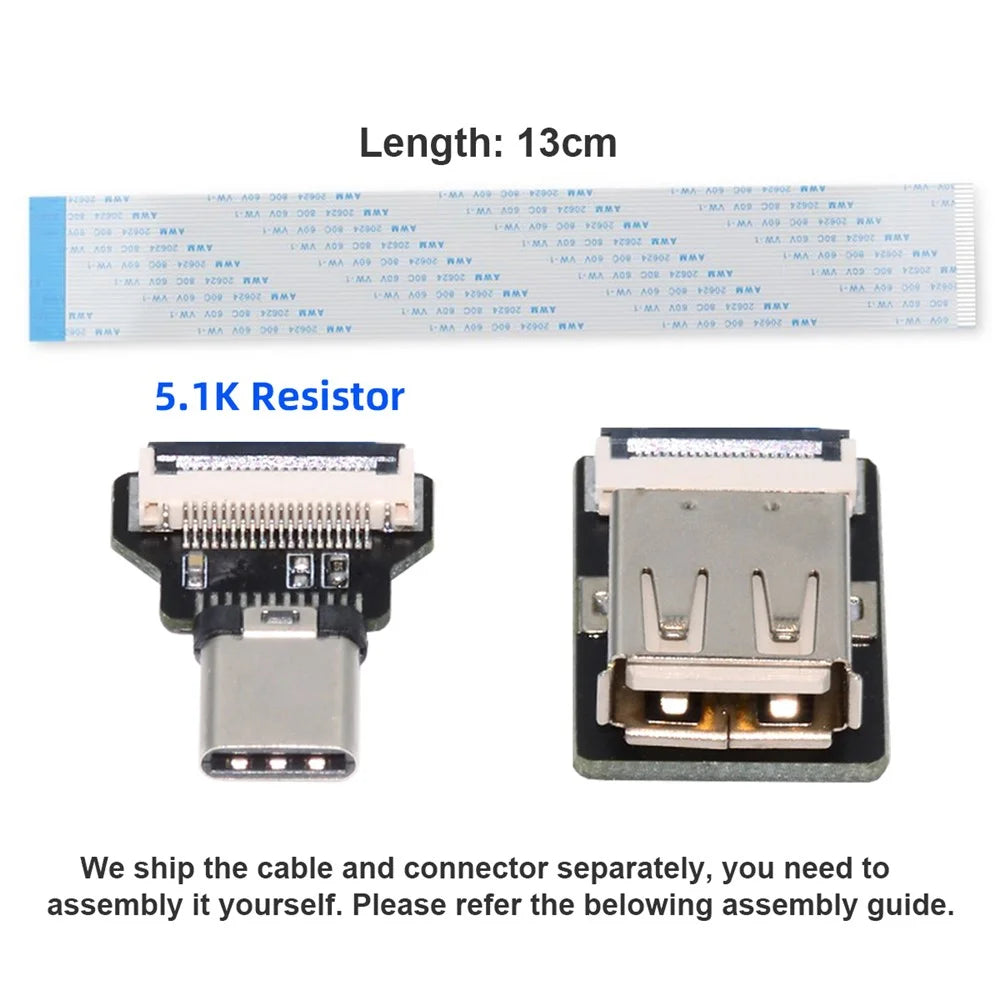 UC-019-AF CN-008-OTG / CN-009-0.13M / CN-011-FE 13cm Type-C Male Host to USB 2.0 Type-A Female Target Data Flat Slim FPC Cable - 4
