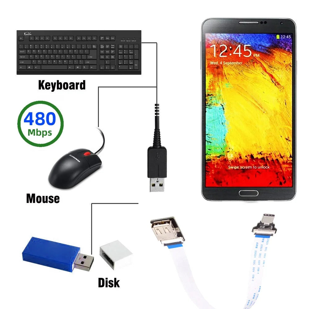 UC-019-AF CN-008-OTG / CN-009-0.13M / CN-011-FE 13cm Type-C Male Host to USB 2.0 Type-A Female Target Data Flat Slim FPC Cable - 7