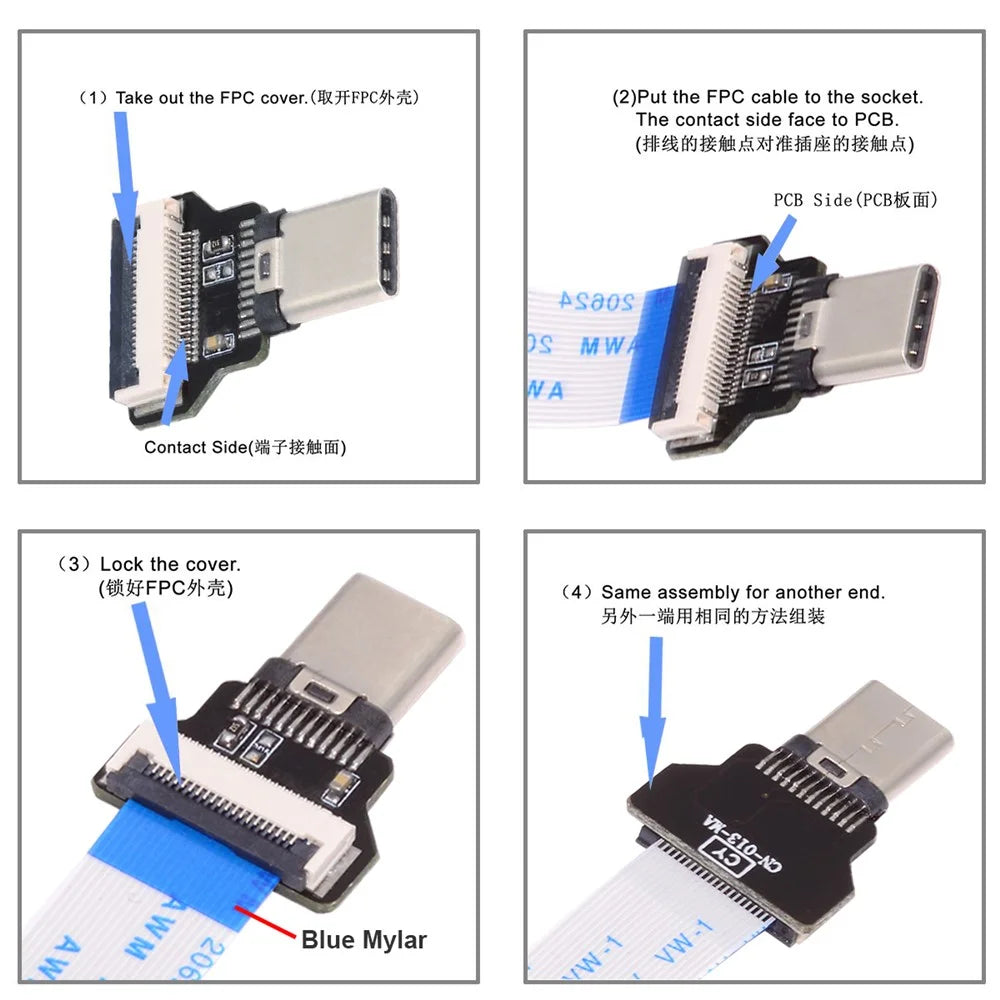 UC-019-CM CN-008-OTG / CN-009-0.13M / CN-013-MA OTG USB-C Type-C Male Host to Type-C Male Target Data Flat Slim FPC Cable - 3