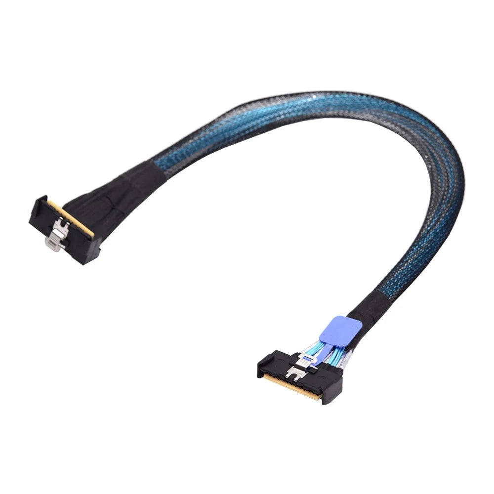 SF-063-UP 35cm PCI-E 5.0 Mini Cool Edge IO MCIO Angled PCI-E Slimline SAS 8i 74Pin Male to MCIO 74Pin Male Extender Cable - 2