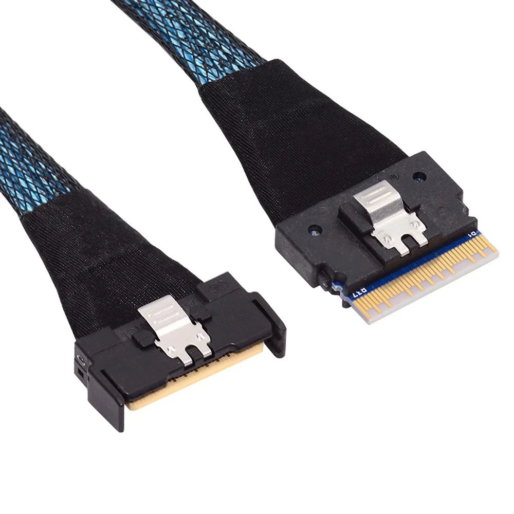 SF-075-BK 50cm PCI-E 5.0 Mini Cool Edge IO MCIO PCI-E Slimline 8i 74Pin Male to SFF-8654 SAS 4.0 74Pin Male Extender Cable - 1