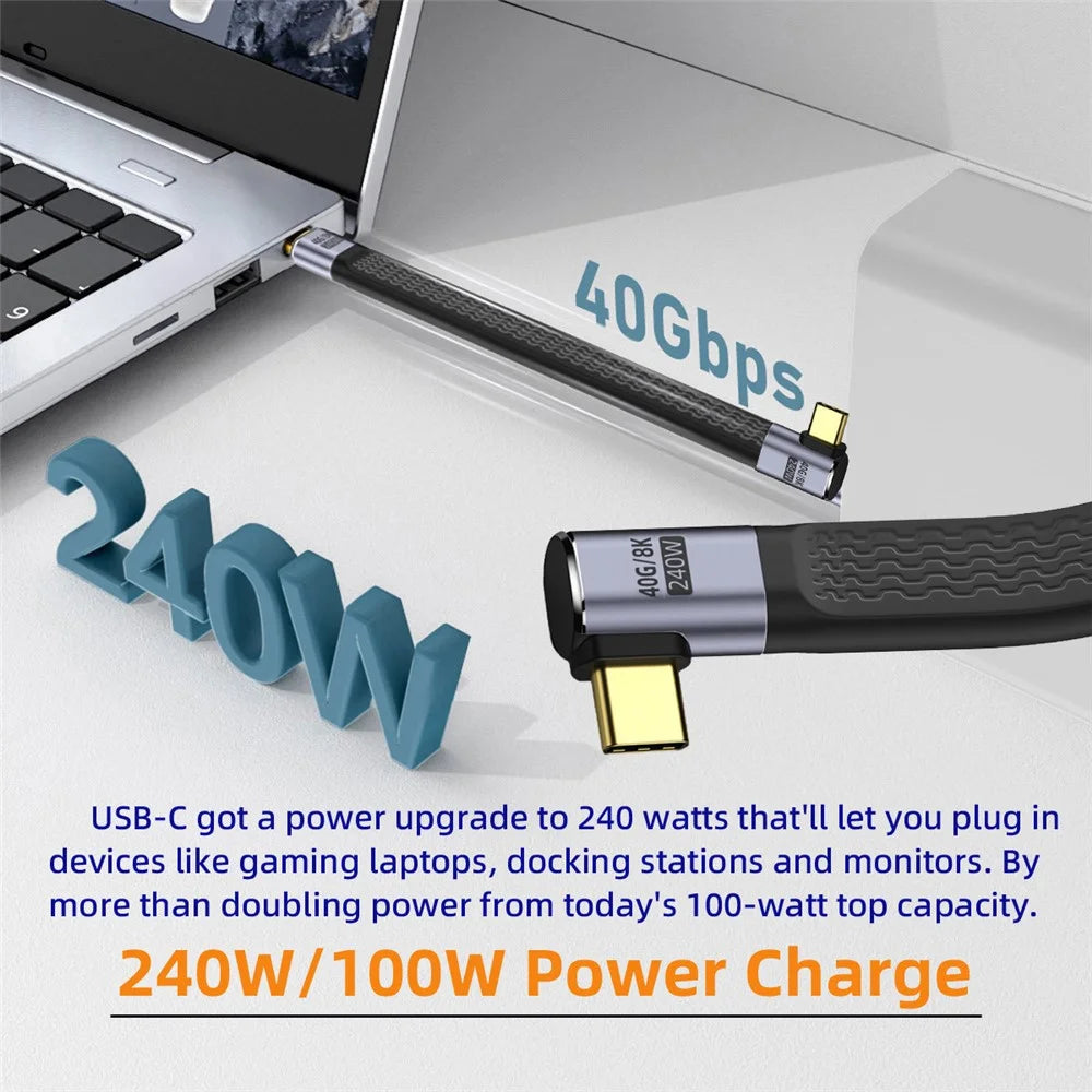 UC-002-0.13R 13cm Right Angled 240W Type-C Male to Male USB4 40Gbps 100W 8K Flat FPC Data Cable for Laptop Phone - 6