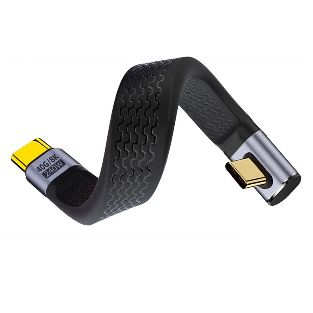 UC-002-0.13L 13cm Low Profile Angled 240W Type-C Male to Male USB4 40Gbps 100W 8K Flat FPC Data Cable for Laptop Phone - 2