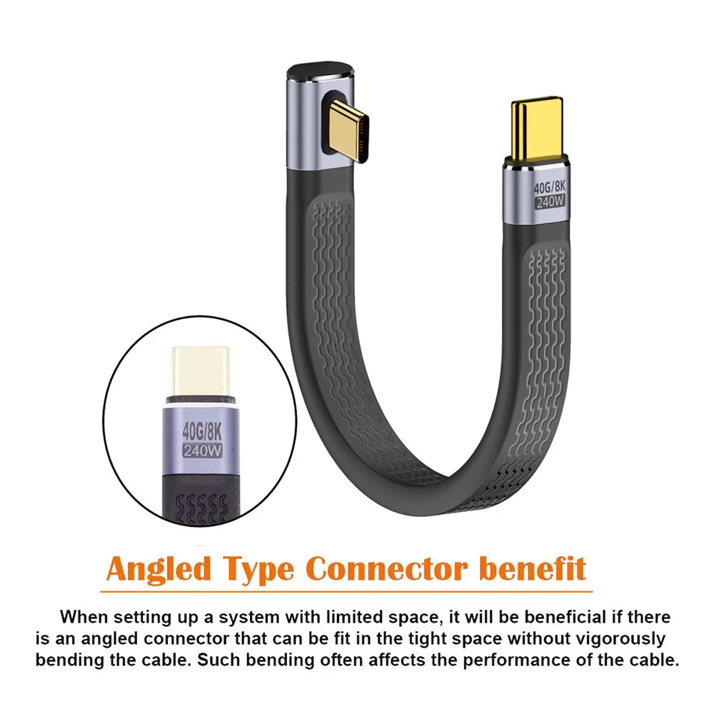 UC-002-0.13L 13cm Low Profile Angled 240W Type-C Male to Male USB4 40Gbps 100W 8K Flat FPC Data Cable for Laptop Phone - 4