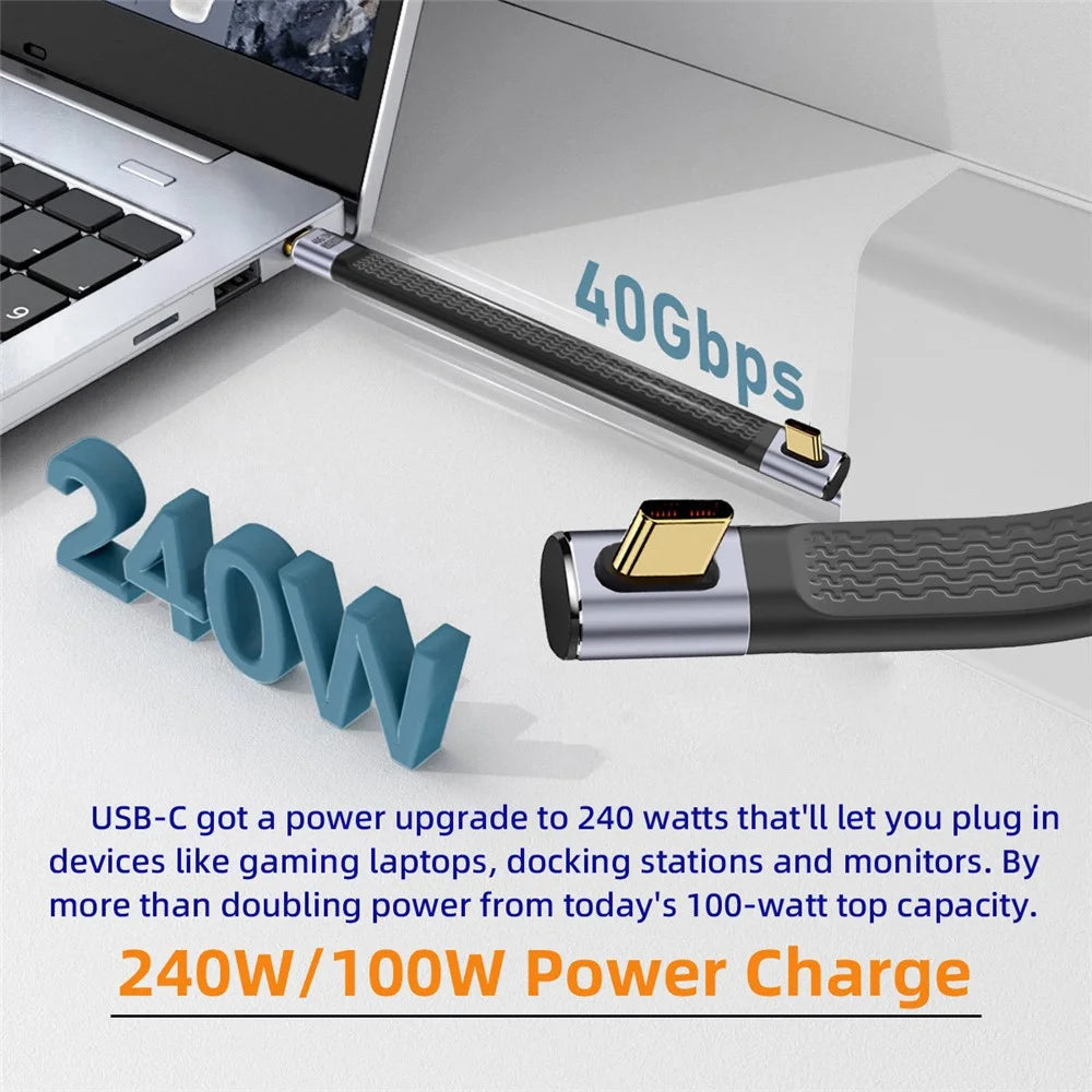 UC-002-0.13L 13cm Low Profile Angled 240W Type-C Male to Male USB4 40Gbps 100W 8K Flat FPC Data Cable for Laptop Phone - 6
