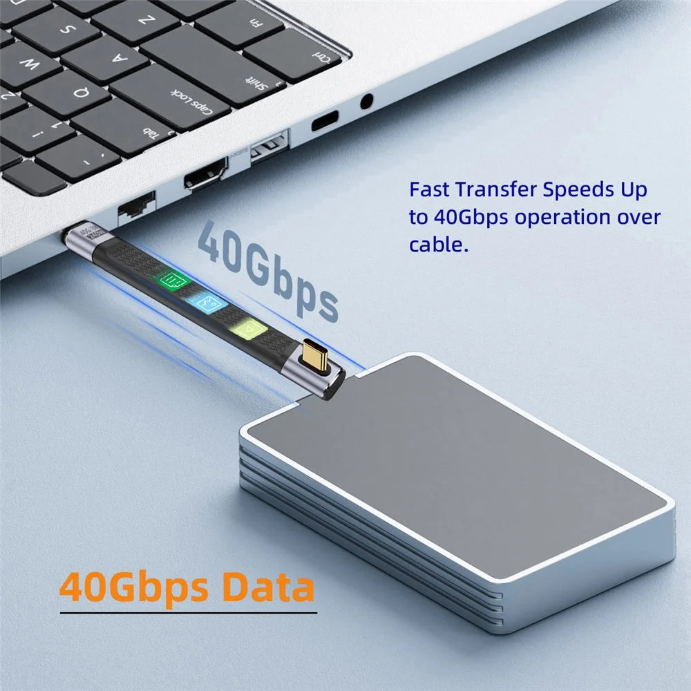 UC-002-0.13L 13cm Low Profile Angled 240W Type-C Male to Male USB4 40Gbps 100W 8K Flat FPC Data Cable for Laptop Phone - 7