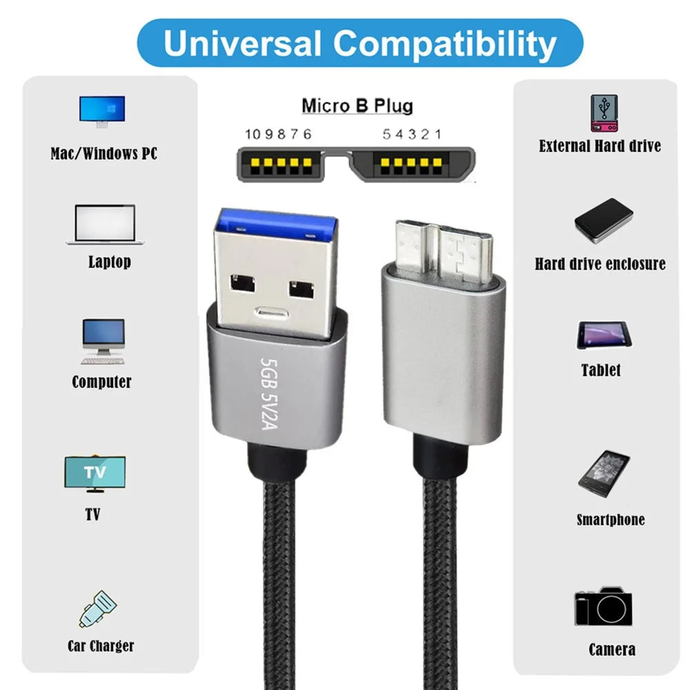 U3-075-MM 0.3m USB 3.0 Male to Micro 3.0 B Male Cable 5Gbps Data Transfer Converter for Disk SSD (Silver Shell) - 6