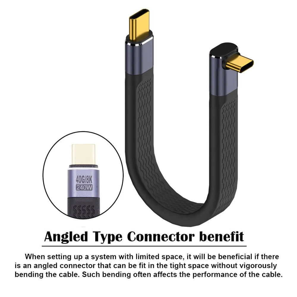UC-002-0.13U 13cm Up Angled 240W Type-C Male to Male USB4 40Gbps 100W 8K Flat Slim FPC Data Cable for Laptop Phone - 3