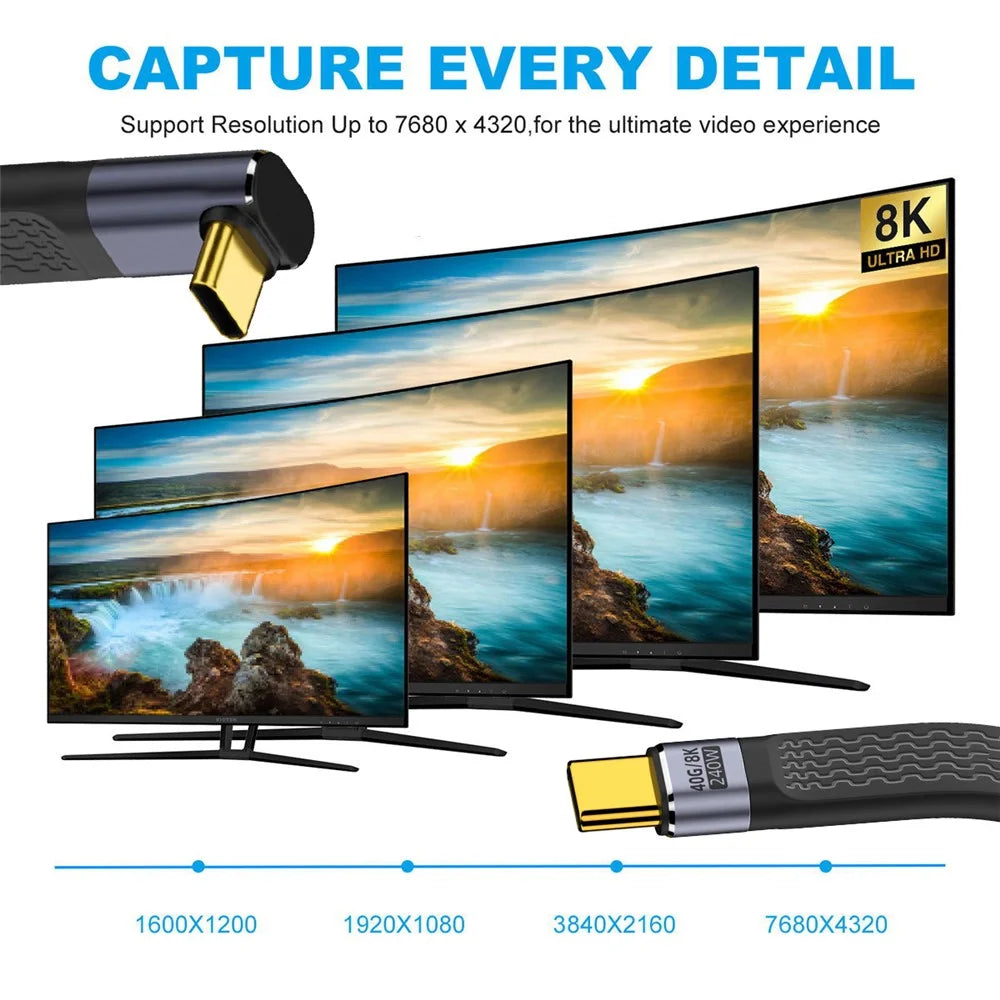 UC-002-0.13U 13cm Up Angled 240W Type-C Male to Male USB4 40Gbps 100W 8K Flat Slim FPC Data Cable for Laptop Phone - 4