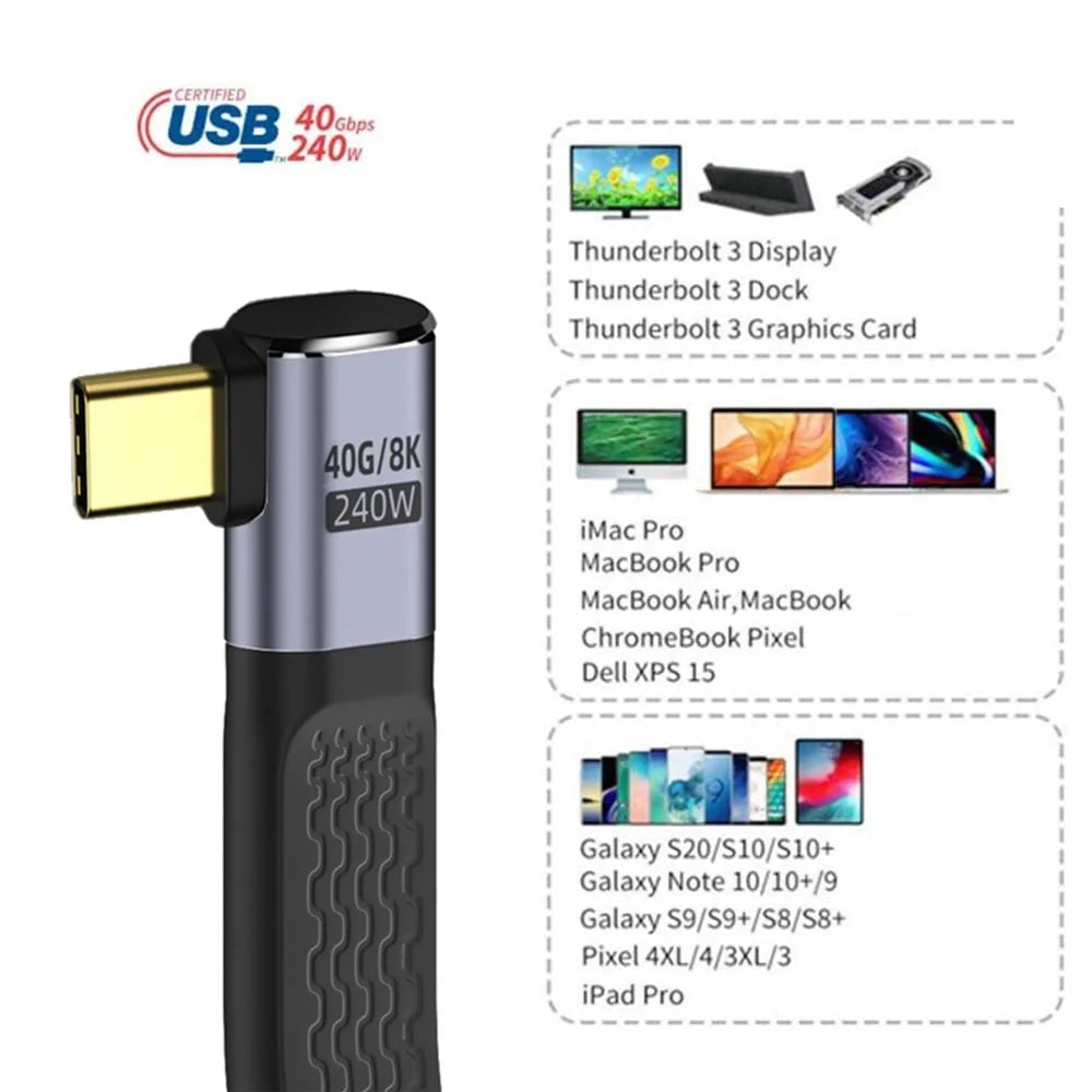 UC-040-0.13R 13cm Right Angled USB4 Extension Cable Slim Flat Male to Female 40Gbps with 240W Power and 8K / 60Hz Video - 4