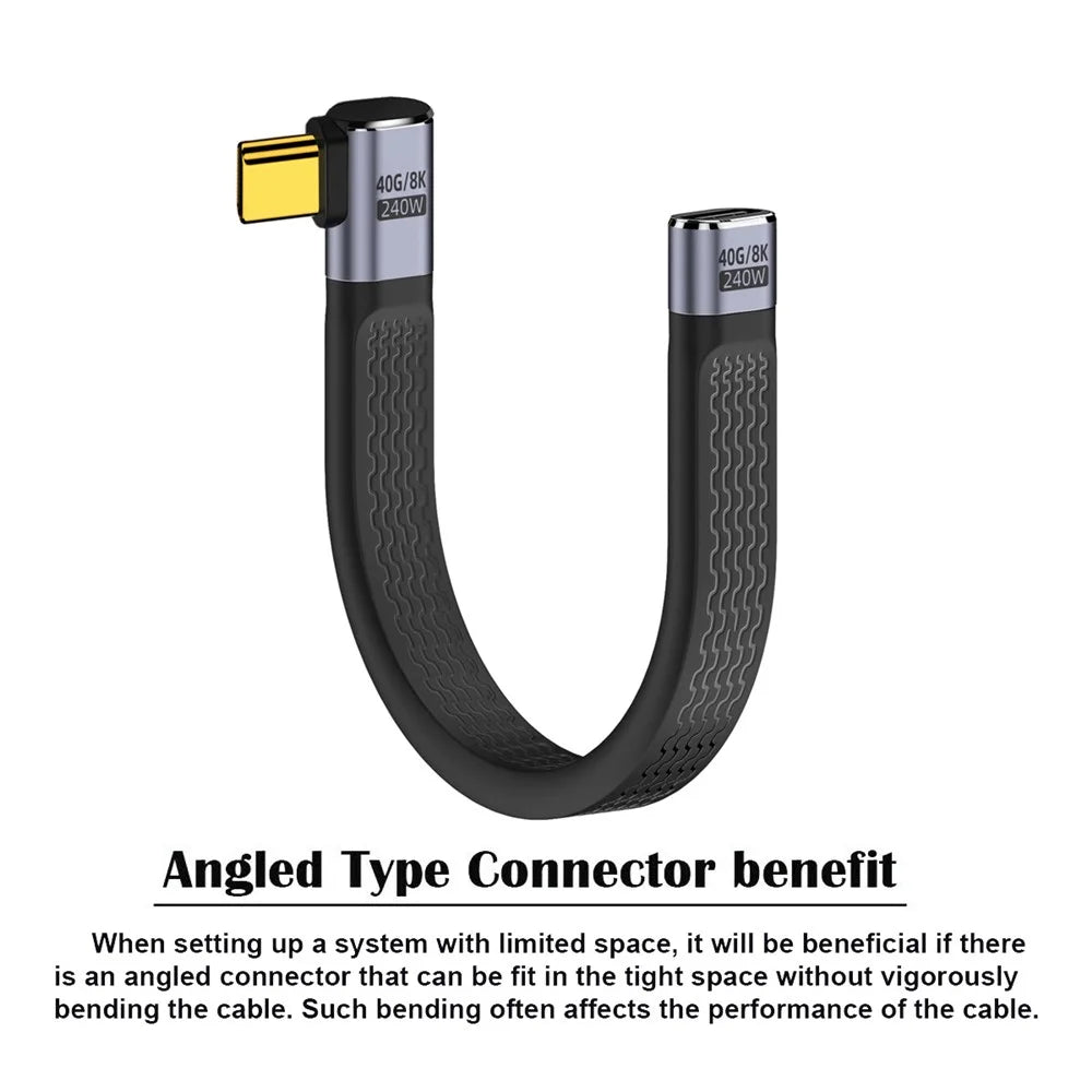 UC-040-0.13R 13cm Right Angled USB4 Extension Cable Slim Flat Male to Female 40Gbps with 240W Power and 8K / 60Hz Video - 6