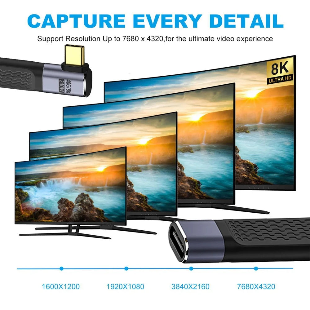 UC-040-0.13R 13cm Right Angled USB4 Extension Cable Slim Flat Male to Female 40Gbps with 240W Power and 8K / 60Hz Video - 7