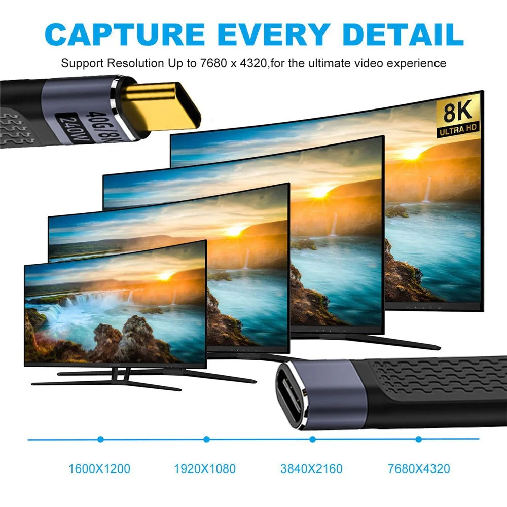 UC-040-0.13W 13cm USB4 Extension Cable Slim Flat Male to Female 40Gbps with 240W Power and 8K / 60Hz Video - 3