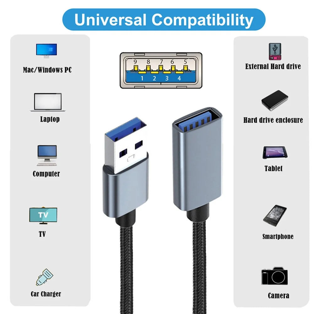 U3-075-AF 0.3m USB 3.0 Male to USB 3.0 Female Extension Cord 5Gbps Disk SSD Camera Data Cable (Silver Shell) - 6