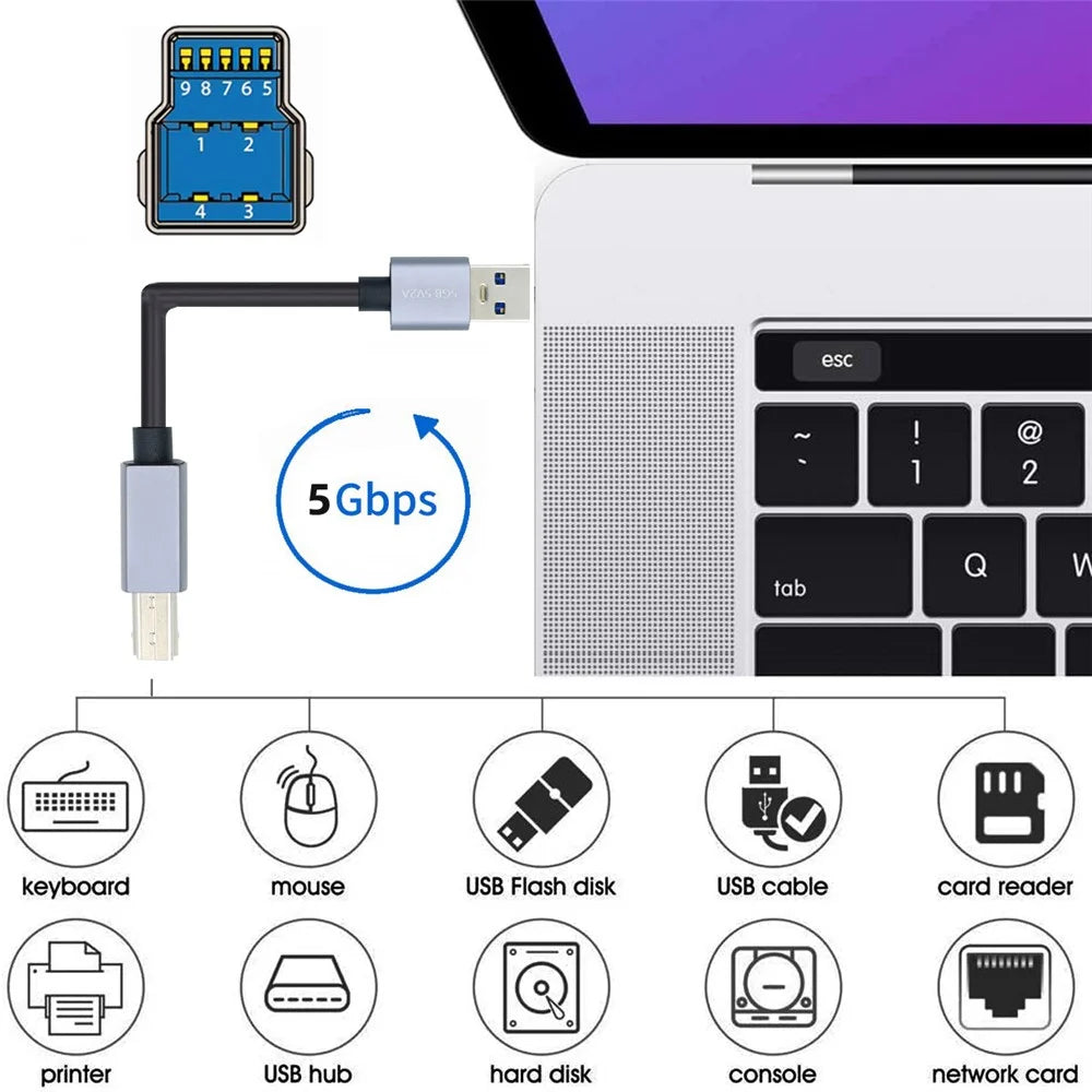 U3-075-BM 0.3m USB 3.0 Type-A Male to Standard 3.0 B Male Cable Silver Shell 5Gbps Data Transmission Adapter - 7