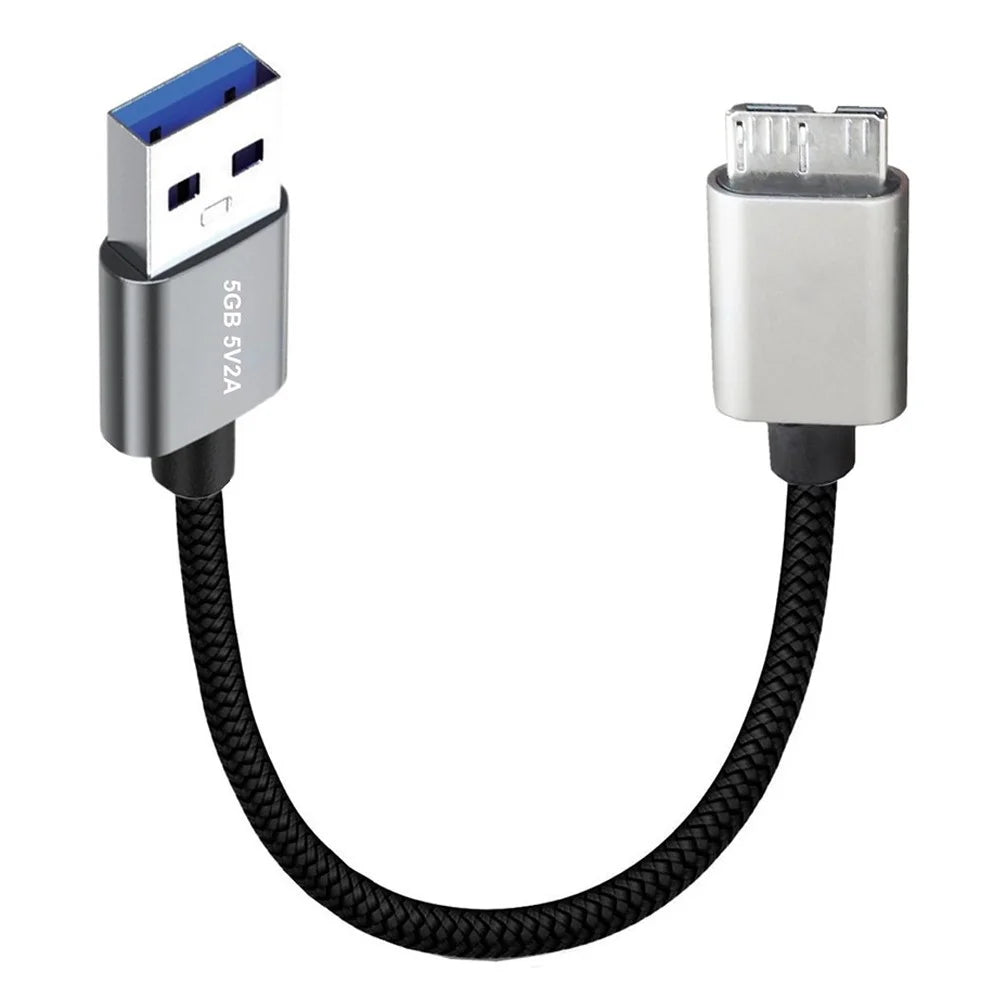 JUNSUNMAY 0.3m USB-A 3.0 Male to Micro-B Male Nylon Cord Hard Drive Camera Data Cable - 1