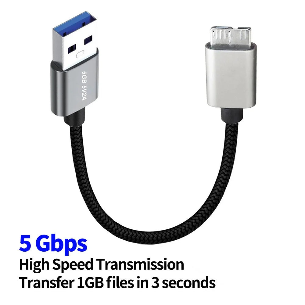 JUNSUNMAY 0.3m USB-A 3.0 Male to Micro-B Male Nylon Cord Hard Drive Camera Data Cable - 4
