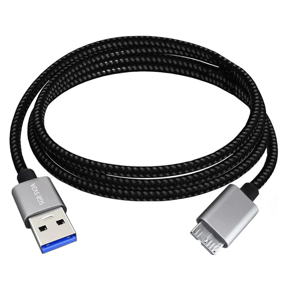 JUNSUNMAY 3m USB-A 3.0 Male to Micro-B Male Hard Drive Camera Data Cable Nylon Braided Cord - 1