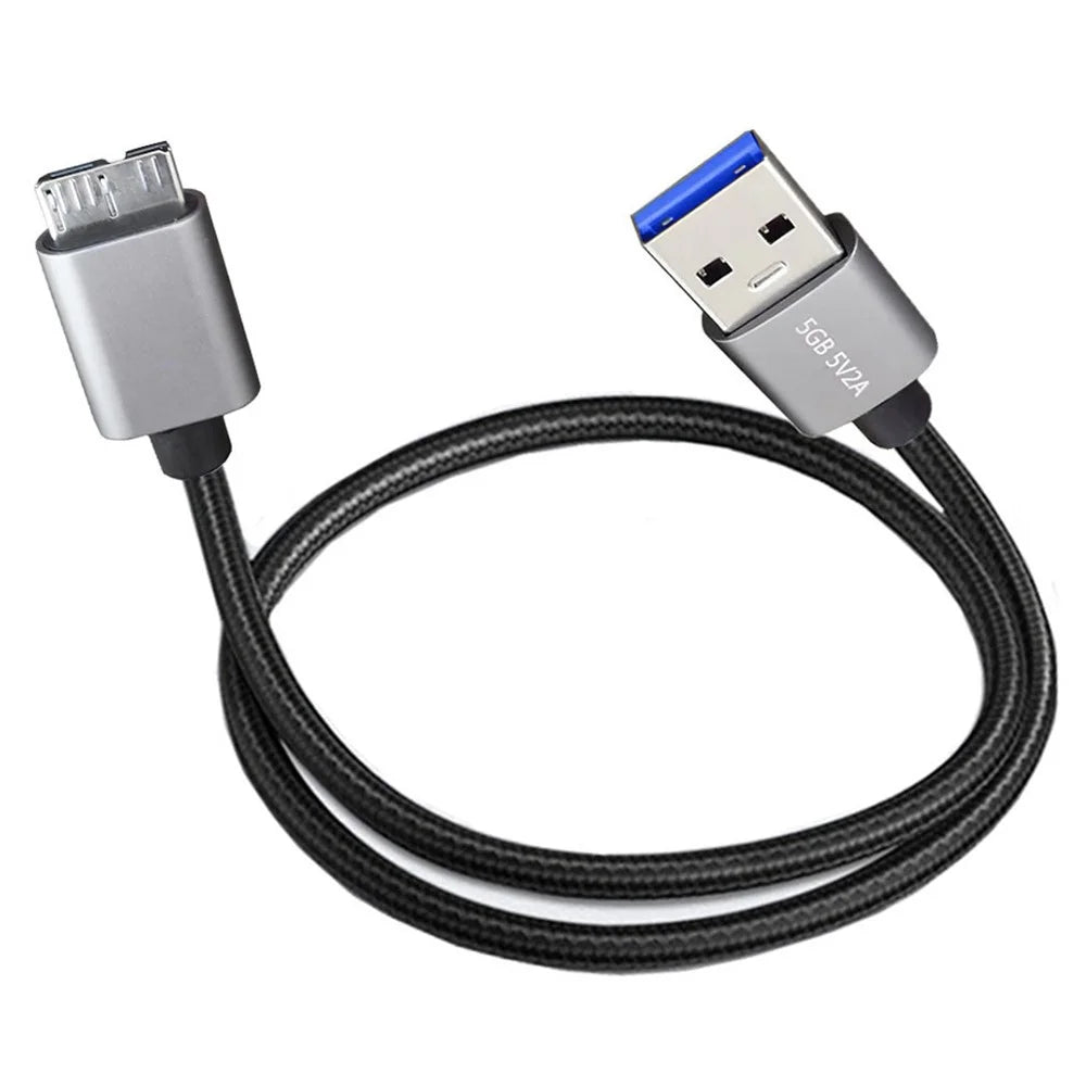JUNSUNMAY 1m USB-A 3.0 Male to Micro-B Male Nylon Data Transfer Cable for Hard Drive Camera - 1