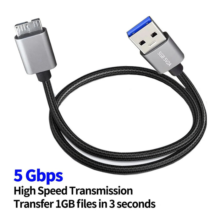 JUNSUNMAY 1m USB-A 3.0 Male to Micro-B Male Nylon Data Transfer Cable for Hard Drive Camera - 4