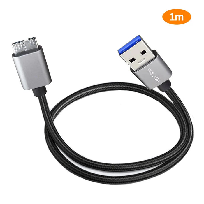 JUNSUNMAY 1m USB-A 3.0 Male to Micro-B Male Nylon Data Transfer Cable for Hard Drive Camera - 7