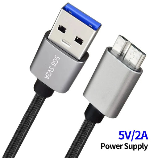 JUNSUNMAY 2m USB-A 3.0 Male to Micro-B Male Nylon Braided Cord Hard Drive Camera Data Cable - 2