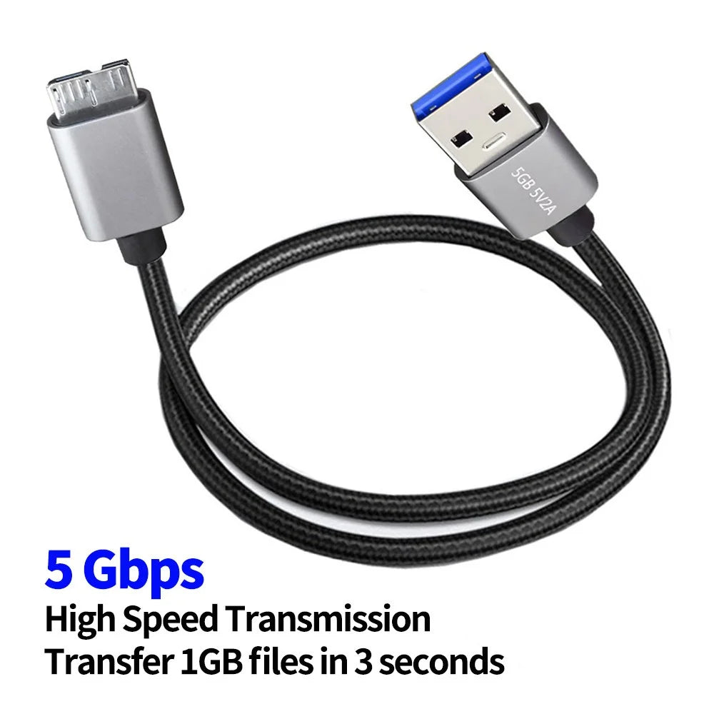 JUNSUNMAY 2m USB-A 3.0 Male to Micro-B Male Nylon Braided Cord Hard Drive Camera Data Cable - 4